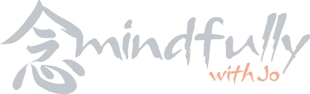 Mindfully with Jo logo in pale tones, with the Japanese character for mindfulness